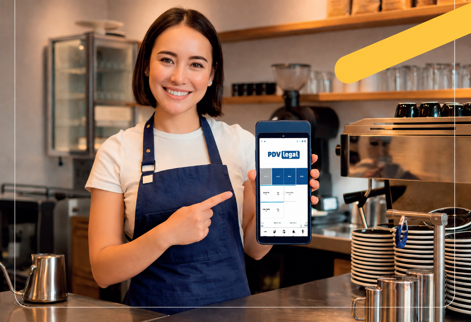 Atendente de restaurante usando o PDV Legal no tablet